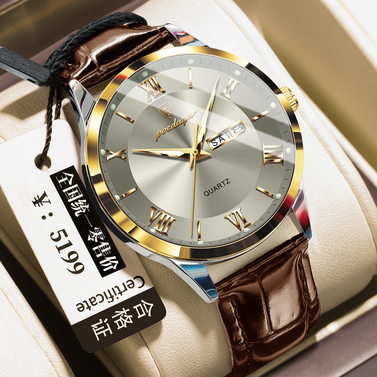 Men's Casual Luminous Double Calendar Waterproof Watch
