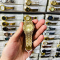 Luxury Gold Diamond-Studded Wrist Watch – Premium Designer Style Quartz Watch for Men & Women (Without Box)